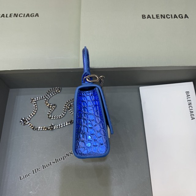 Balenciaga專櫃爆款手提女包 巴黎世家鱷魚紋星空藍mini Hourglass沙漏包 fyj1001